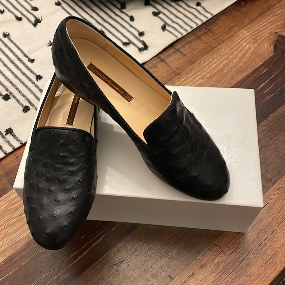 Giorgio’s ostrich black flats!!